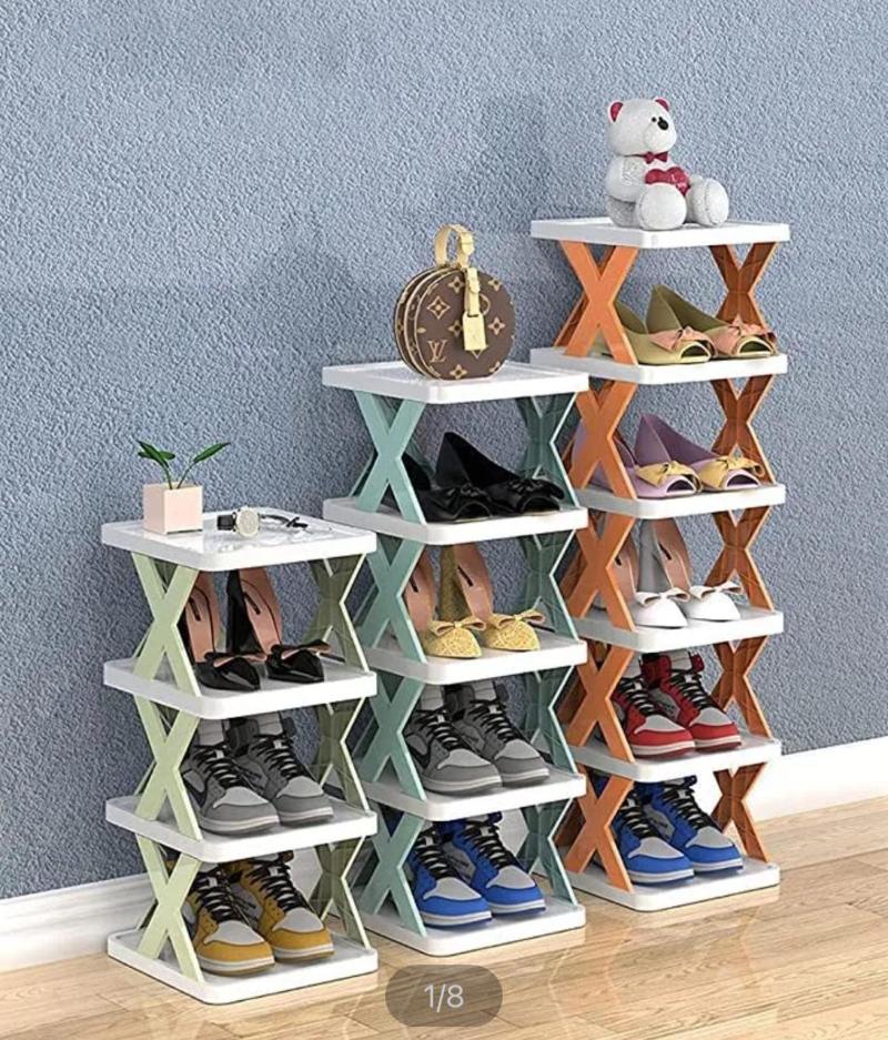 High Quality Foldable X Shape Plastic Shoe Rack 5 layer with box