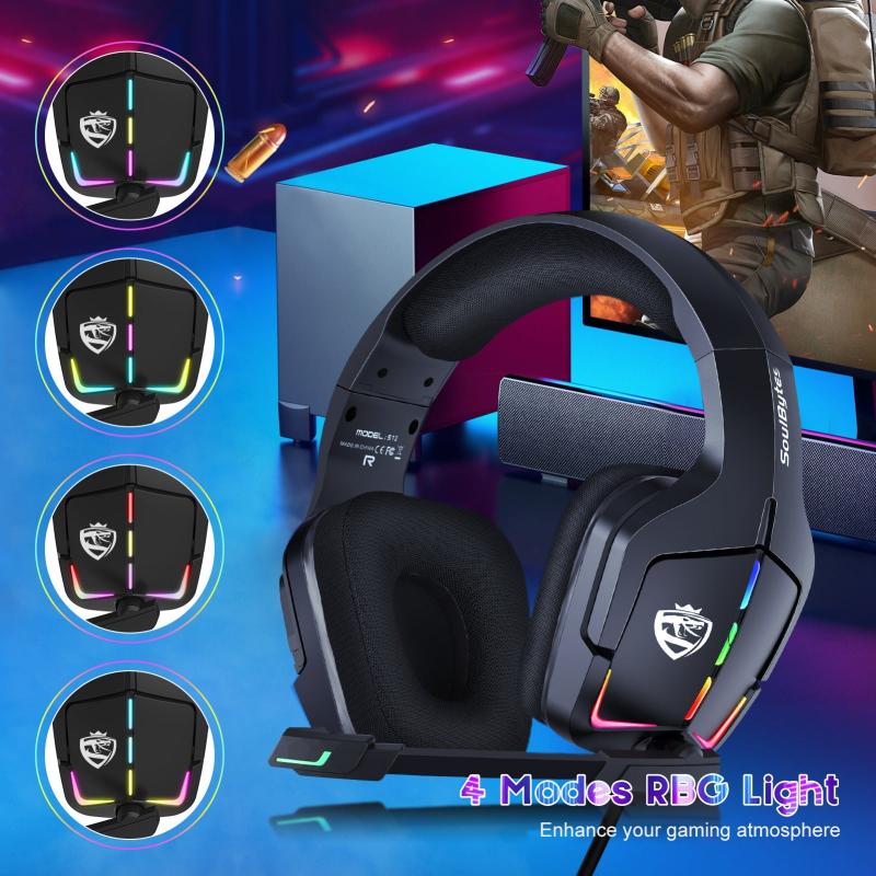 S12 Soulbytes Ps4 Ps5 Pc Xbox One Switch With Microphone Dynamic Rgb Led Effect 3.5mm Wired Stereo Bass Over Ear Mic Gaming Headphones