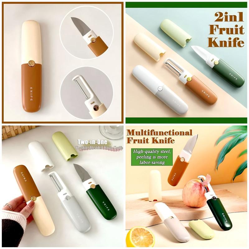 Multifunctional 2 in 1 Stainless Steel Fruit Knife Peeler, Fruit and Vegetable Peeler Dual-Use Knifes