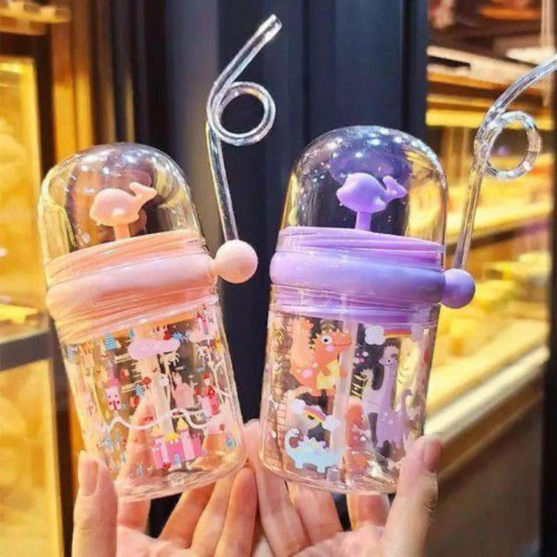 Kids dolphin top waterfall water bottle with straw cartoon kids water spray cup