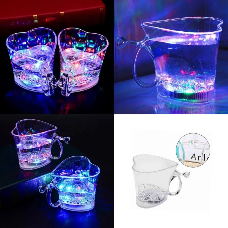 Heart-Shaped LED Mug 7-Color Changing Liquid-Activated Disco Light Cup, Multi-Purpose Glass