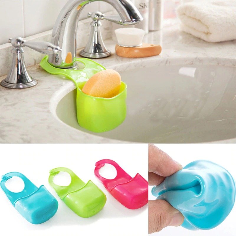 Pocket kitchen sink drain bathroom hanging silicon storage basket