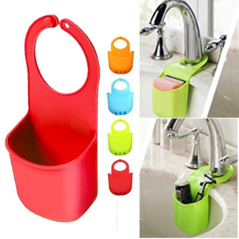 Pocket kitchen sink drain bathroom hanging silicon storage basket