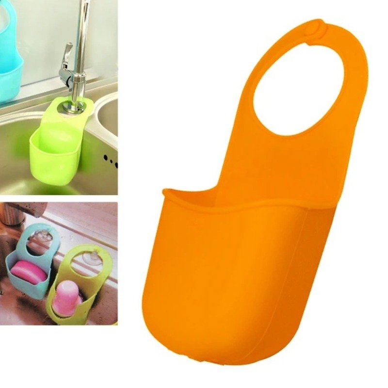 Pocket kitchen sink drain bathroom hanging silicon storage basket