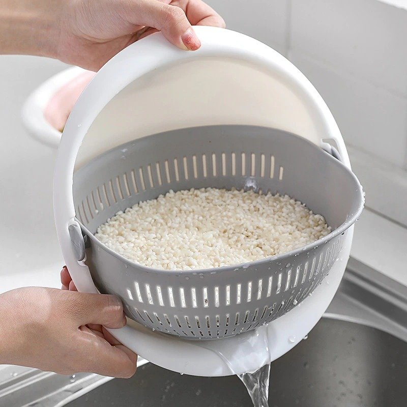 Kitchen strainer basket double drain bowl rice washing noodles vegetables, fruits washing