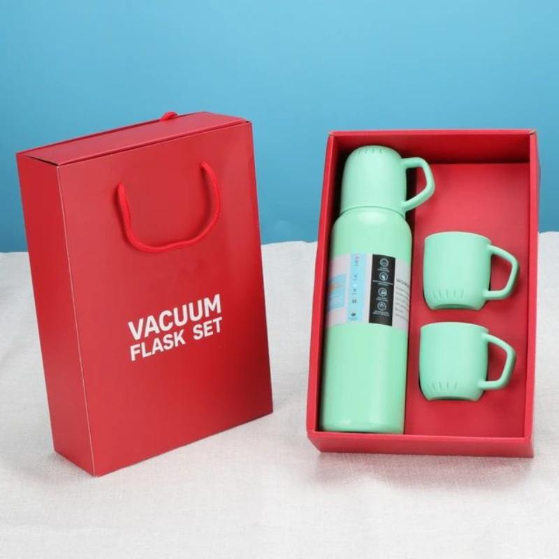 New Shape Vacuum Flask Bottle with 3 Cups and Gift Box