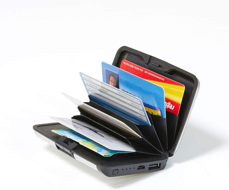 Credit Card Holder with Mini Power Bank  Micro USB Charging Cable Included - External Mobile Phone Batteries Money Clip - Card Holder Wallet - Portable