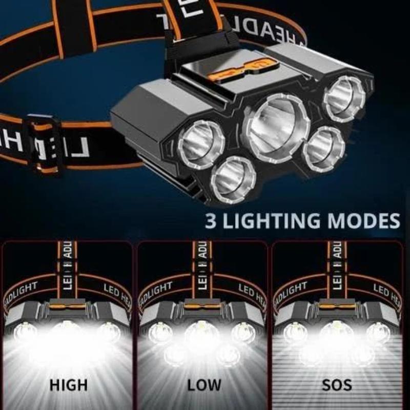 5LED Headlight Flashlight Rechargeable Light with Flashing for Outdoor Climbing & Camping Light