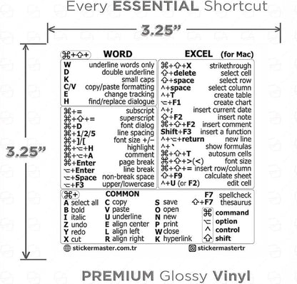 "Premium Shortcut Stickers for Excel, Word, Photoshop & Windows – Mac OS Compatible (Pack of 5)"