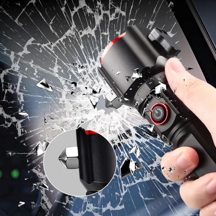 Emergency Torch Flashlight With Hammer And Power Bank Steel Body Multifunctional