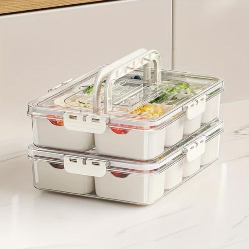 Multi-Section Acrylic Snack Storage Box – 8-Compartment Tray with Handle