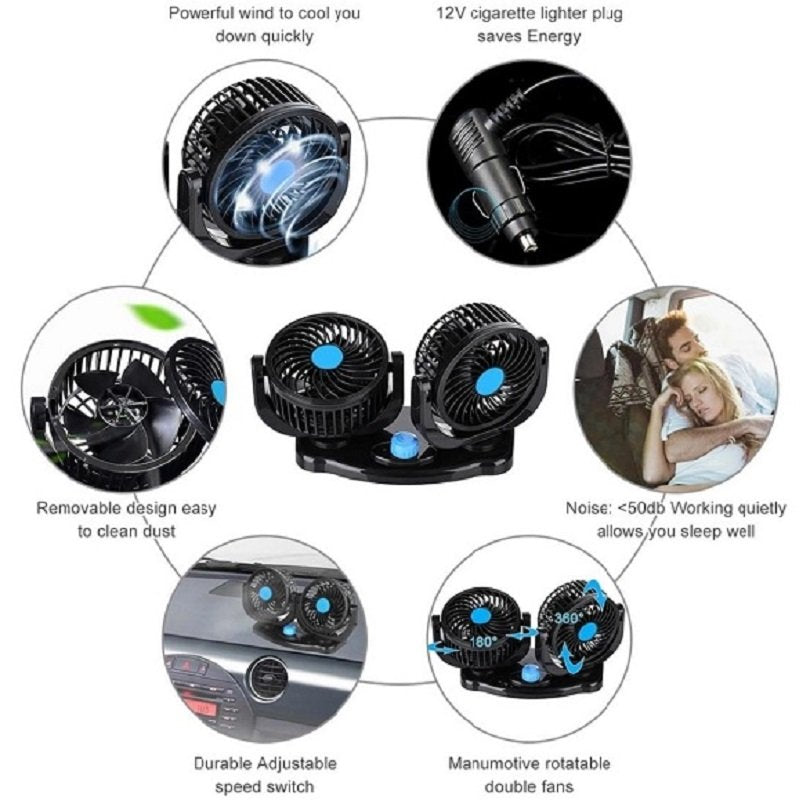 12V 360 Degree Adjustable Car Auto Air Dual Head Fan