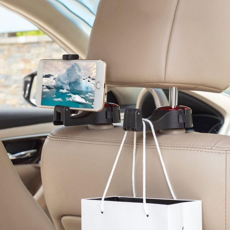 Two-in-one car rear seat hook mobile phone holder