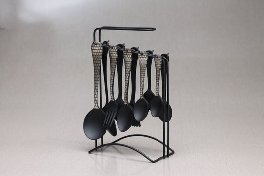 29 Pieces Black Coated Stainless Steel Cutlery Set Design Diamond