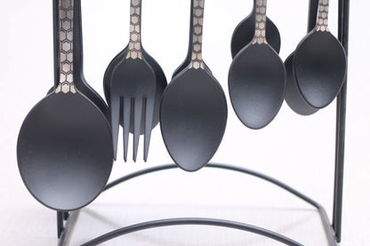 29 Pieces Black Coated Stainless Steel Cutlery Set Design Diamond