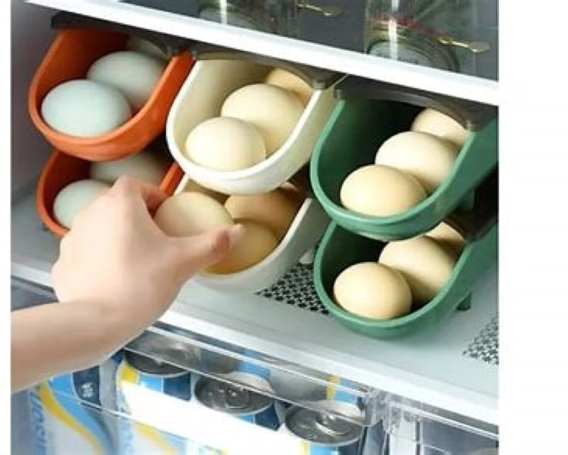 Double-Layer Sliding Egg Storage Box  Automatic Roller Tray for Kitchen & Fridge