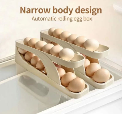 Double-Layer Sliding Egg Storage Box  Automatic Roller Tray for Kitchen & Fridge
