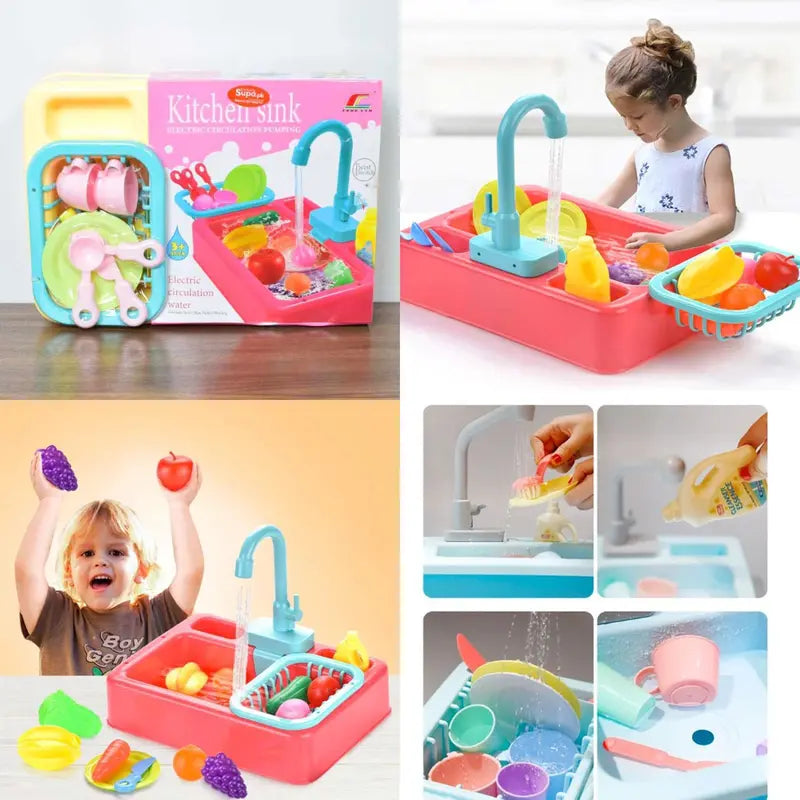 Kids kitchen sink play set real water washing toy