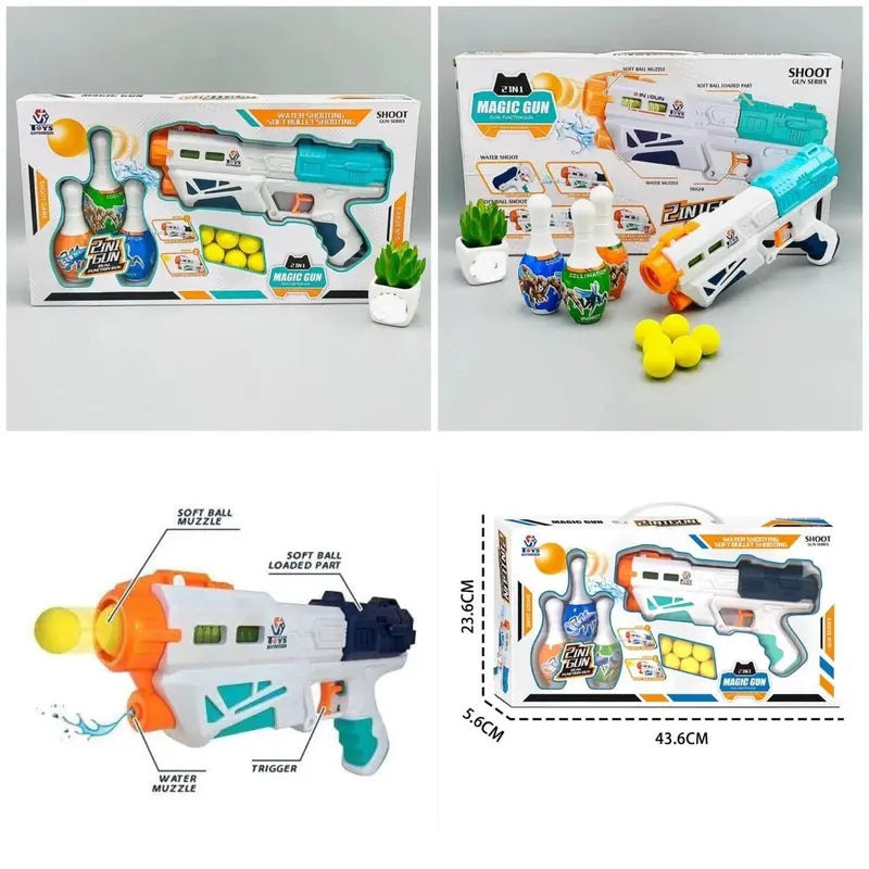 Ball shooter water gun 2 in 1 kids action toy set