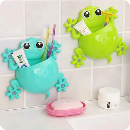 Cartoon Frog Suction Cup Toothbrush Holder Wall Organizer