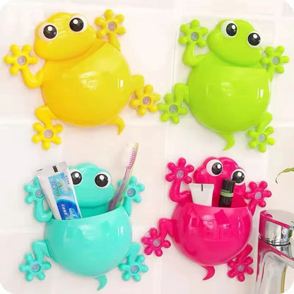 Cartoon Frog Suction Cup Toothbrush Holder Wall Organizer