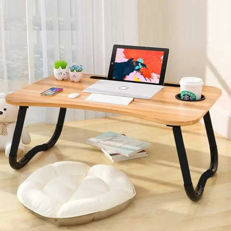 Portable Folding Laptop Table with Cup Holder & Mobile Stand