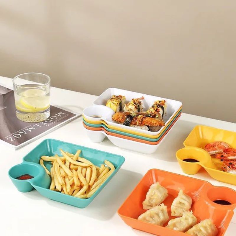 Multipurpose Snacks French Fries  Dumpling Plate with Sauce Compartment(Pack of 3)