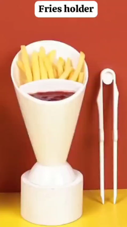 Plastic Cup Self Stand 2 in 1 French Fry Cone Dipping Cup Potato Too